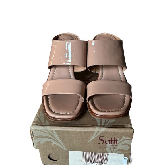 NWB Sofft Sheila Taupe Leather Heeled Sandals Size 9 Open Toe Comfort Block Heel - Picture 2 of 7